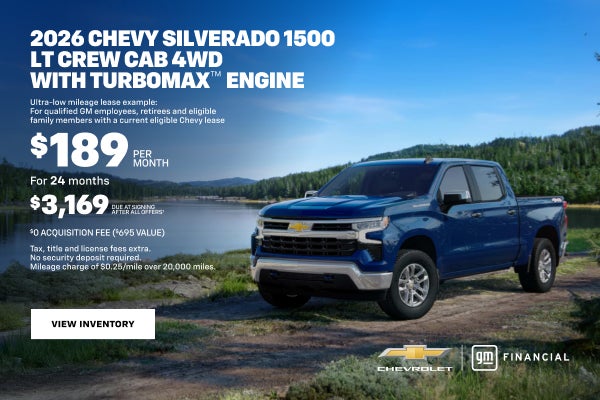 2026 Chevy Silverado 1500 LT Crew Cab 4WD with TurboMax Engine. Ultra-low mileage lease example f...